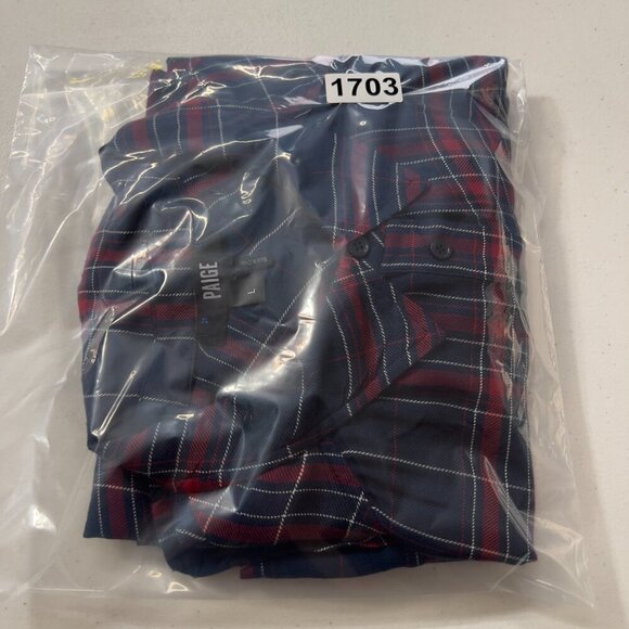 PAIGE Plaid Button Down Shirt Navy Red Long Sleeve Size L - Picture 10 of 10